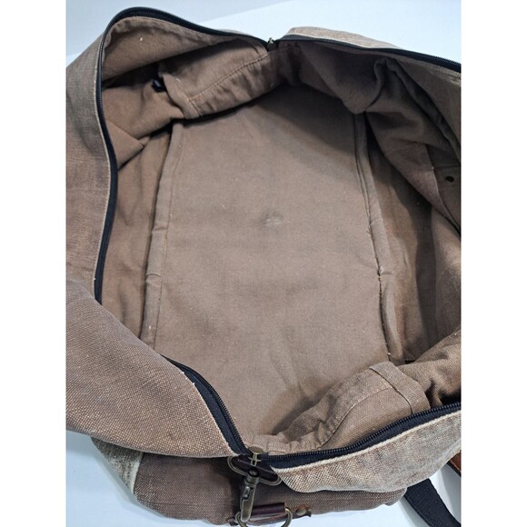 Canvas Distressed Dufflebag Brown Leather Weekender Bag Shoulder Strap Travel - Picture 6 of 8